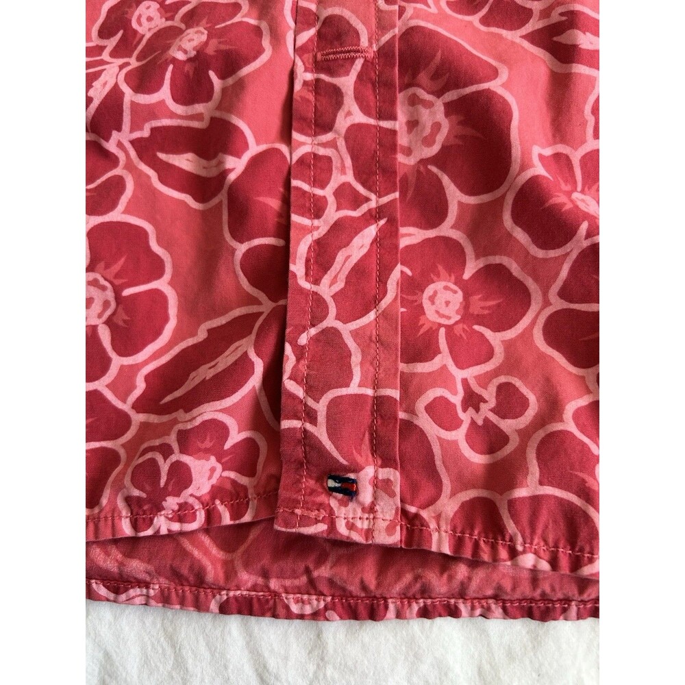 Floral Batik Red Pink Tommy Hilfiger Short Sleeve Button-Up Shirt Mens L - Picture 5 of 10